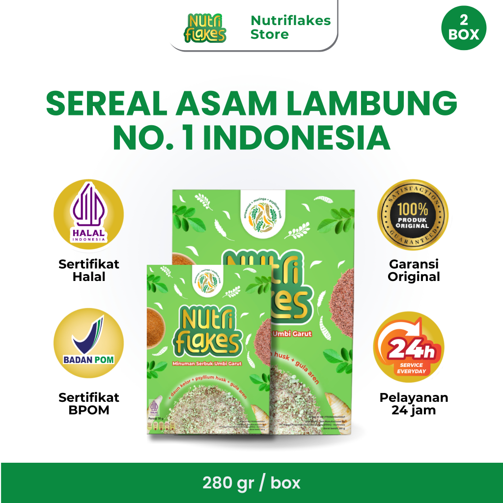 

Nutriflakes Sereal Umbi Garut Asam Lambung Original 2 Box