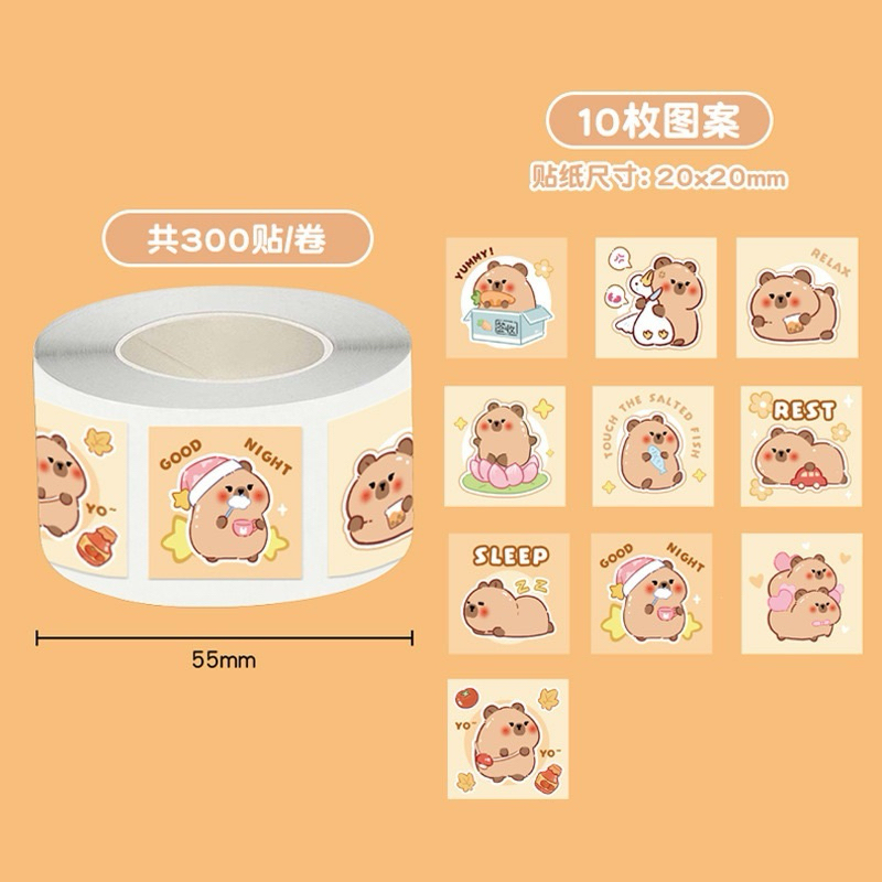 

Stiker Roll DIY Jurnal Scrapbook Sticker Cute Cartoon Capy bara Stiker Segel Kemasan