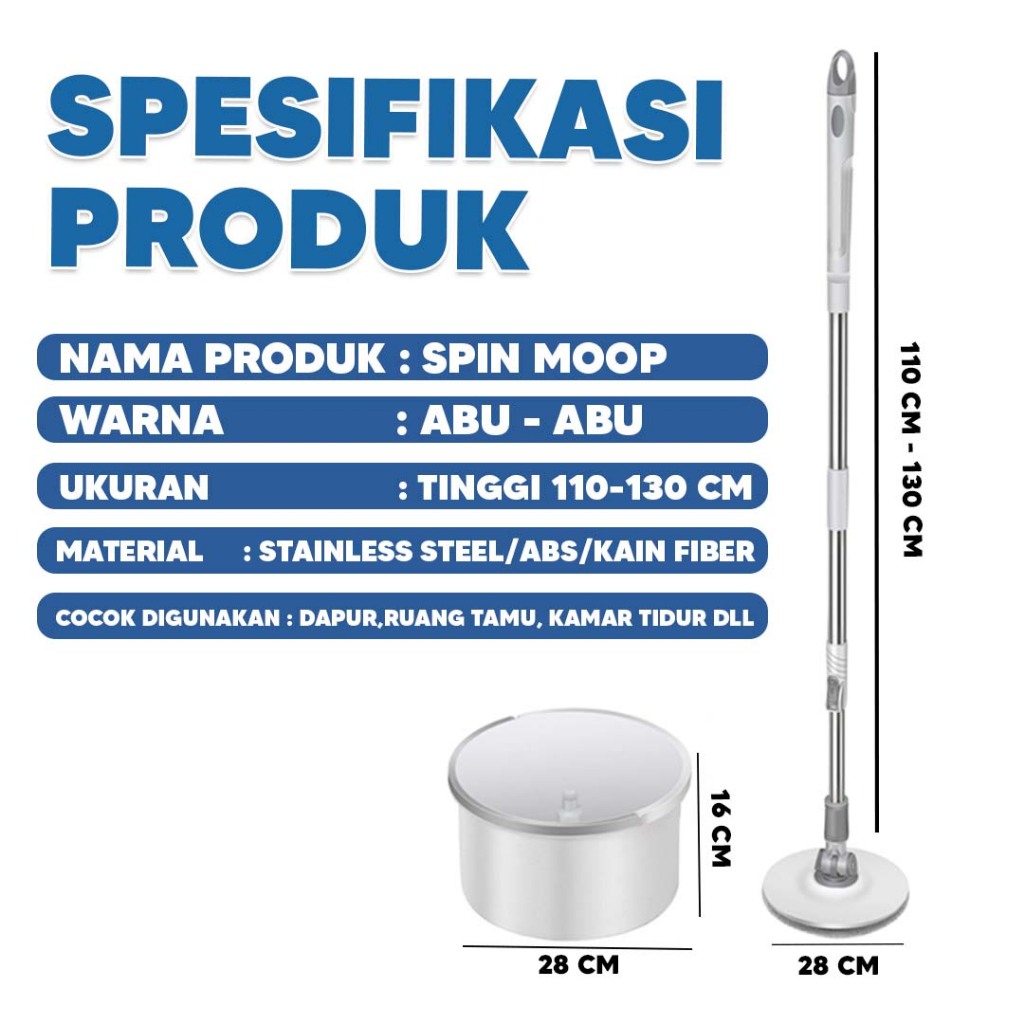 Homedekor Spin Mop D31 Alat Pel Lantai Kain Pel Alat Pembersih Praktis Pel-Pelan Otomatis Tbt-3