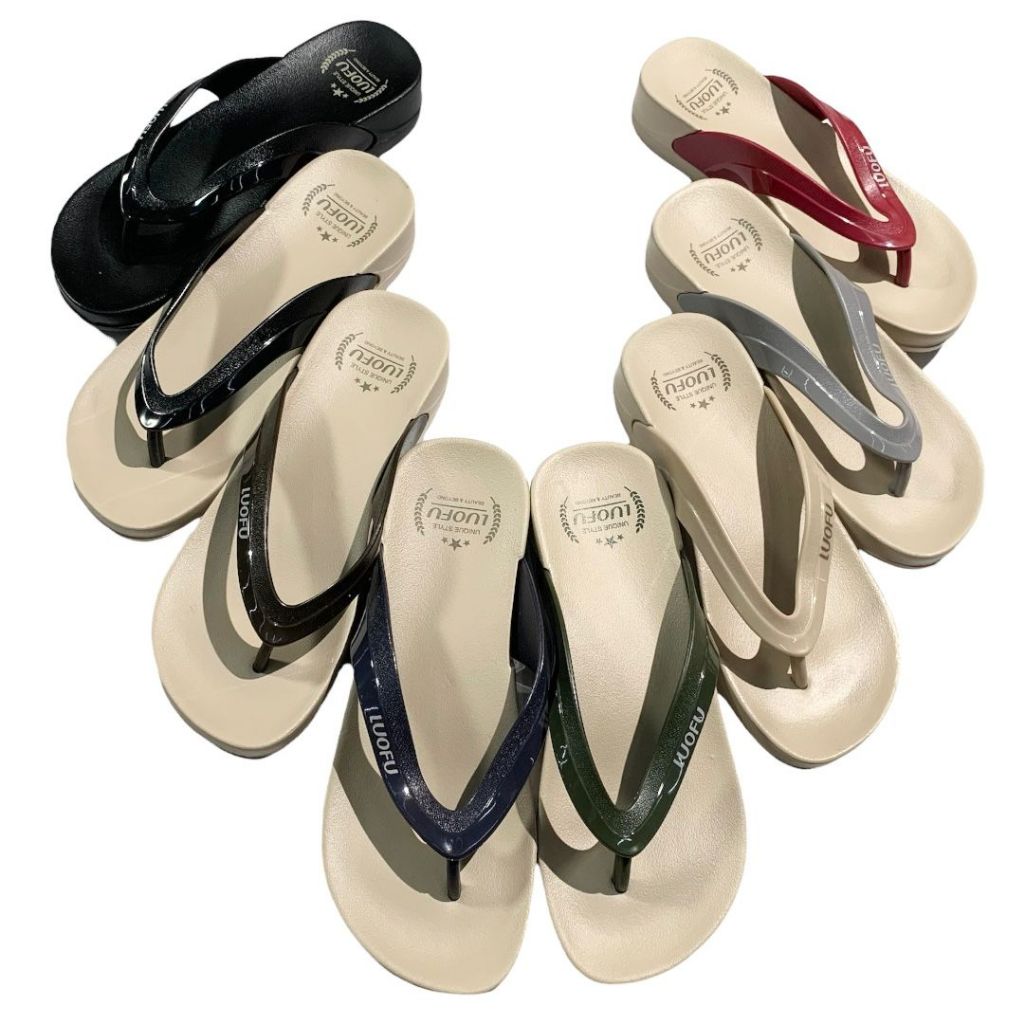 Luofu Sandal Jepit Tebal Karet Import Wanita Empuk Ringan E7161-BW6W (W2)