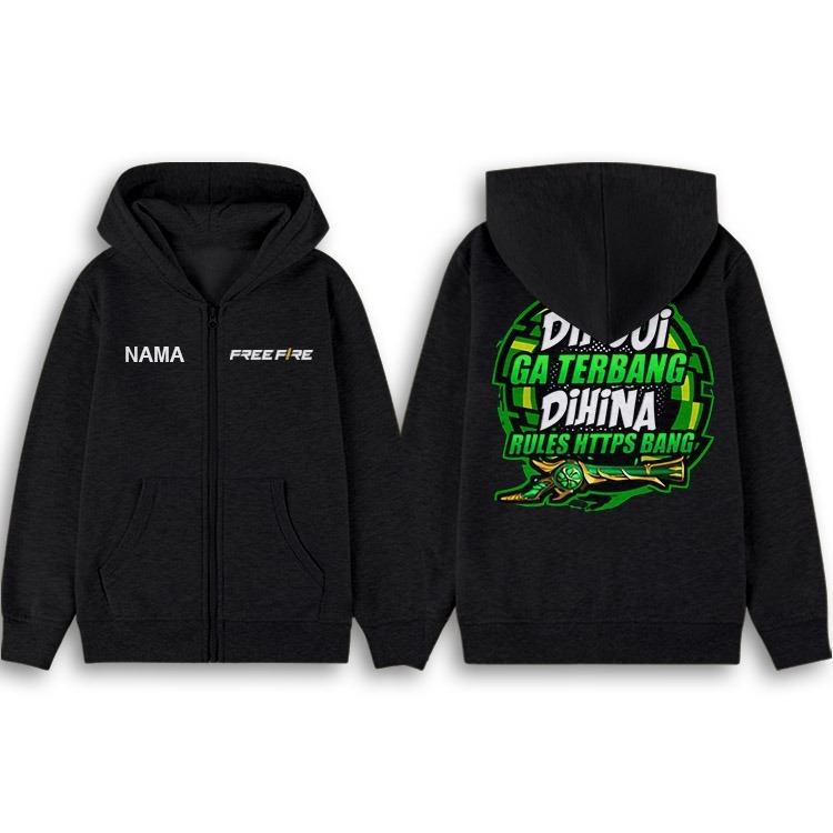 Zipper Hoodie anak Freefire Di Puji Ga Terbang Di Hina Rules Httpss Bang Versi SG Emerald Hijau swea