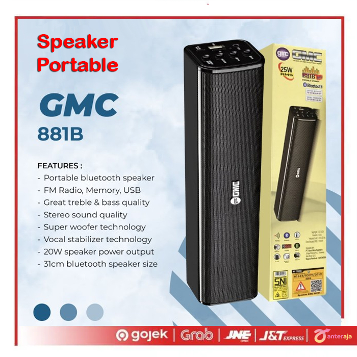 Speaker Bluetooth GMC 881B 25W RMS Radio USB Super Bass /Musik Box Bluetooth Full Bass /Salon Aktif