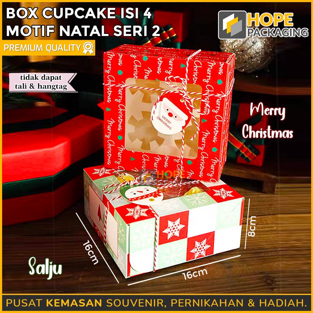 

LANGSUNG ORDER GAN BoxDus Cupcake 4 Lubang Seri Natal Kotak Kue Kotak Cupcake Box Natal Kotak Kue Muffin Box Packaging Dus Kue Natal