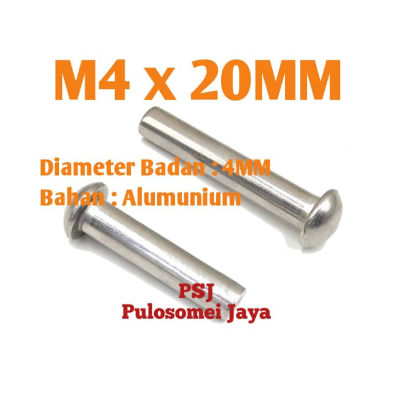 Paku Keling Alumunium M4 x 20MM / Paku Keling Alm Kepala Bulat M4 x 20MM