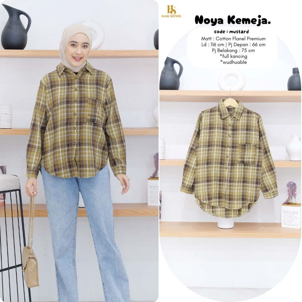 hijab sister's atasan wanita kekinian ld 116 noya kemeja kotak mat cotton flanel premium