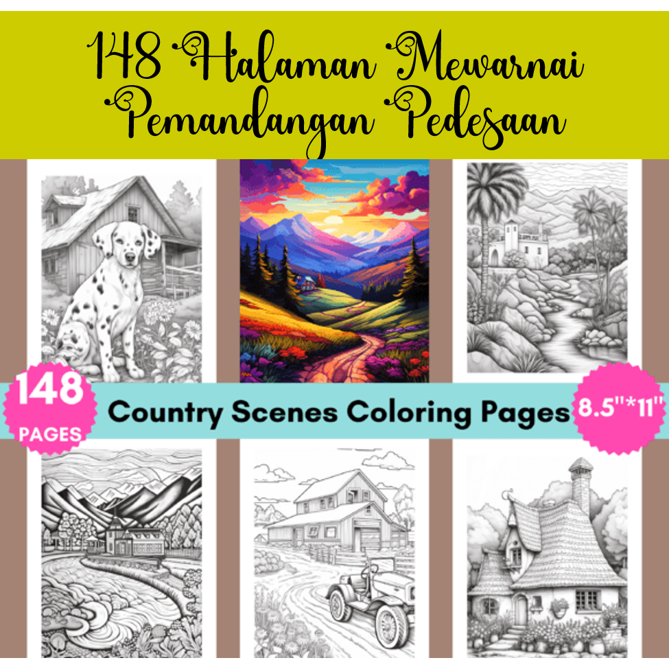 148 Halaman Mewarnai Pemandangan Pedesaan