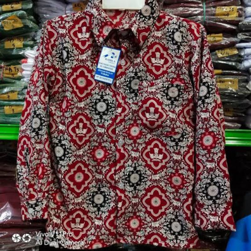 seragam Batik anak SD Tunas Harapan Merah Tangan Panjang