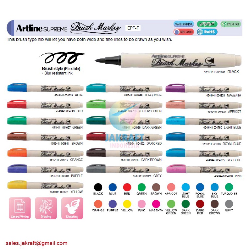 

TERMURAH 1 Pcs Spidol Kuas ARTLINE Supreme Brush Calligraphy Pen Marker EPFF Waterbased Ink Bisa Dicuci