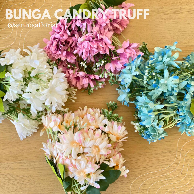 BUNGA CANDRYTRUFF CABANG 5/BUNGA HIAS ARTIFICIAL/BUNGA BUCKET CANDRY TRUFF DEKORASI (KN-3)