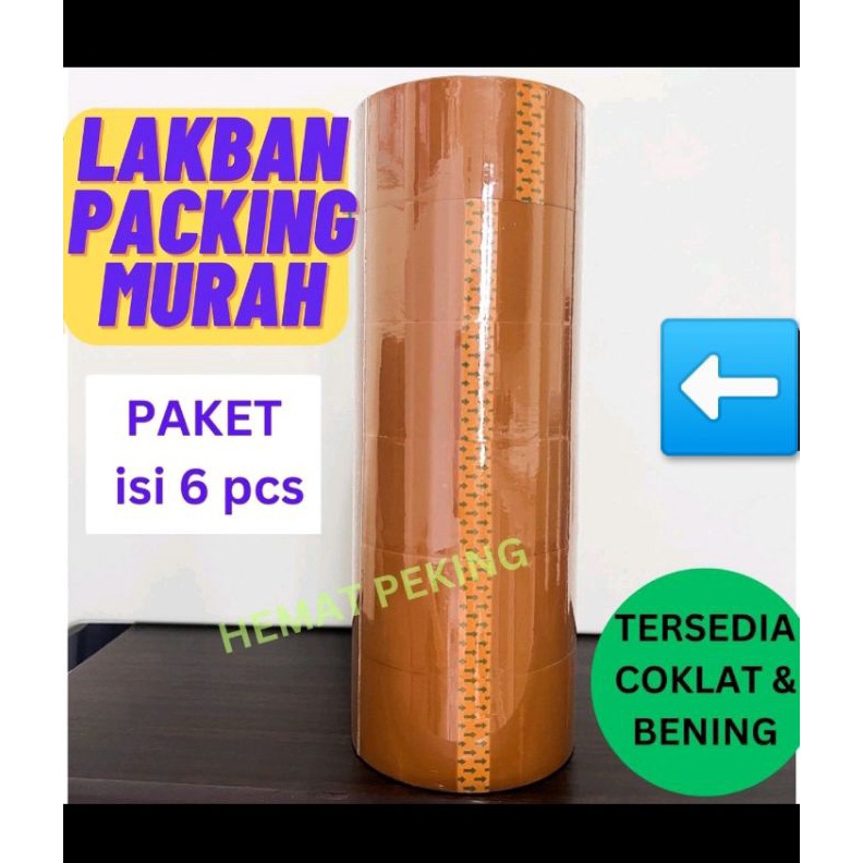 

TERBATAS Lakban Packing Murah Paket 6 pcs Bening Transparan Coklat