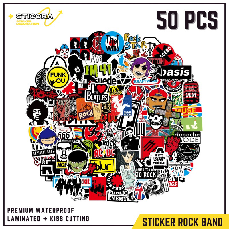 

[50 Pcs] Stiker Pack Band Rock Metal Vinyl Waterproof Laminated Dekorasi Laptop Handphone Thumblr