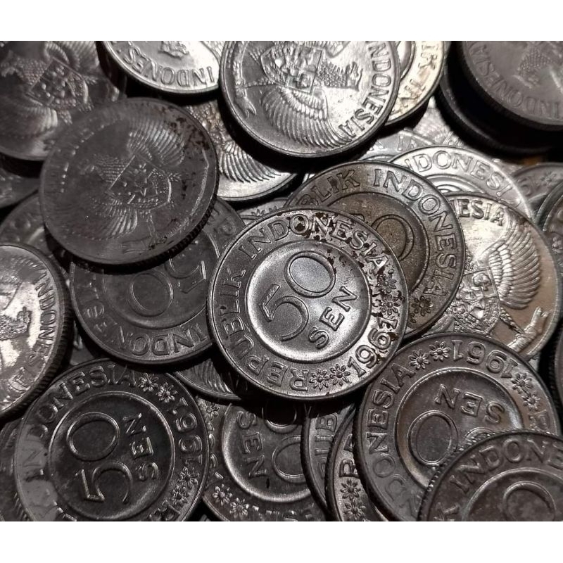 KOIN KUNO 50 SEN GARUDA TAHUN 1959-1961 OKSIDASI BISA DIBERSIHKAN