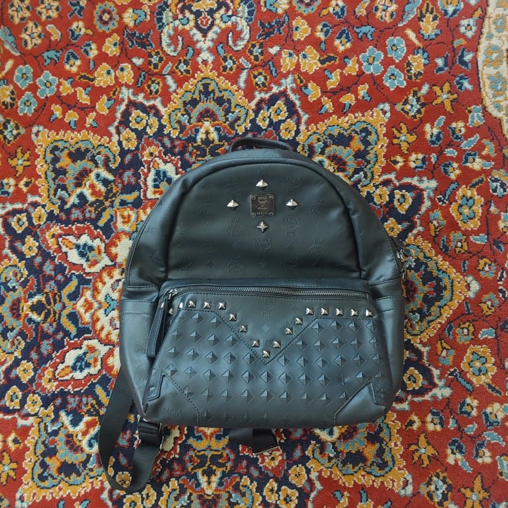 Tas ransel MCM visetos stark side monogram black all black bag backpack