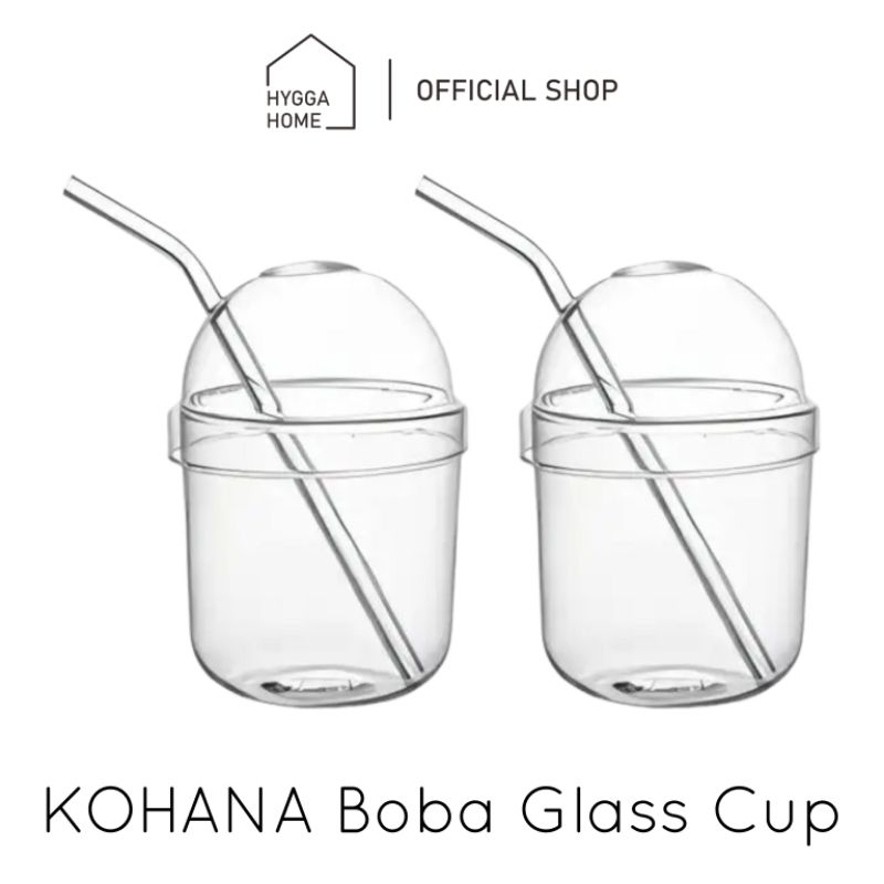 Hygga Home KOHANA Gelas Kaca Boba dengan Sedotan Lucu Estetik/ Borosilicate Glass Boba Cup