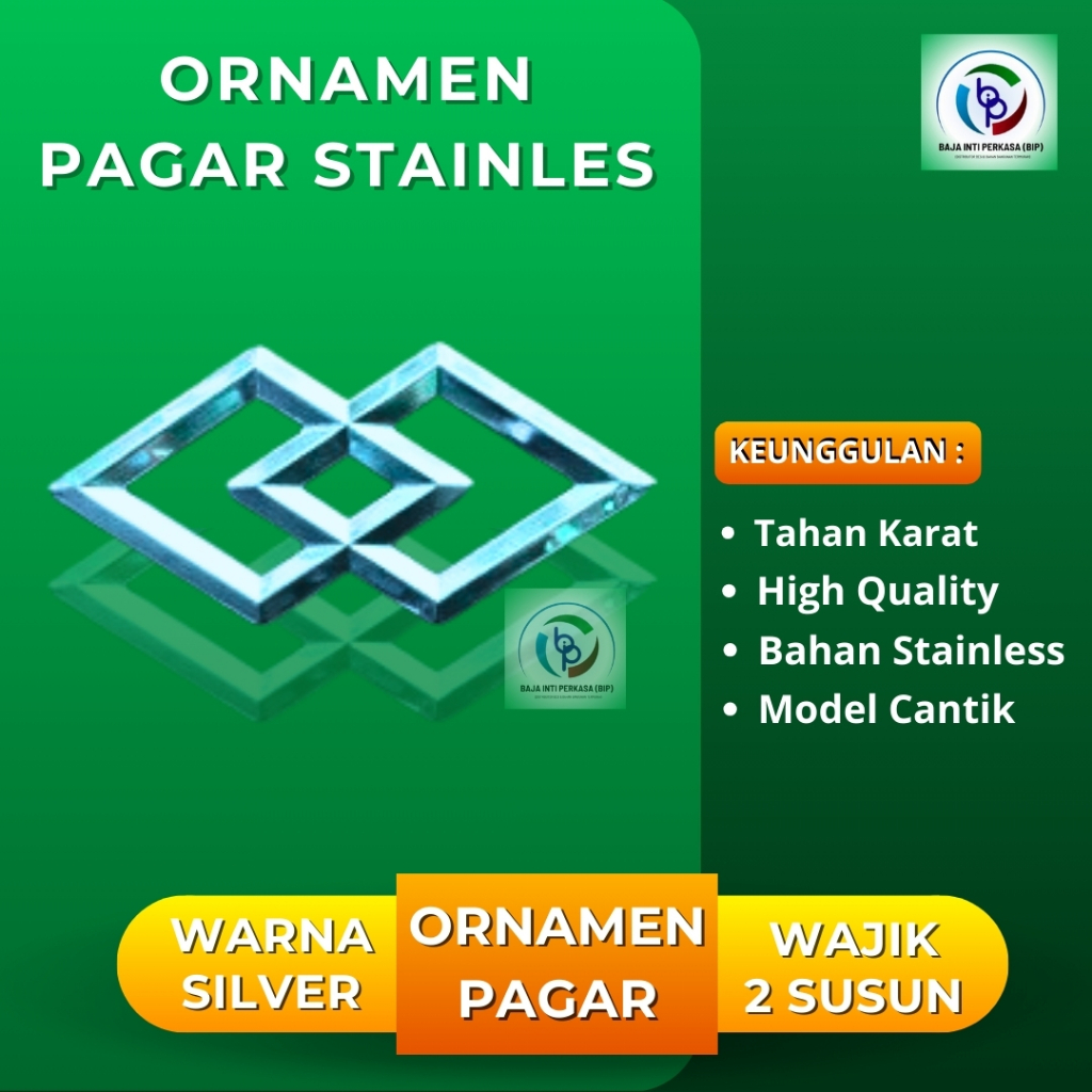 Ornamen Aksesoris Pagar Besi Wajik 2 Susun/Hiasan Pagar Besi Wajik 2 Tingkat Bahan Stainless di Maka