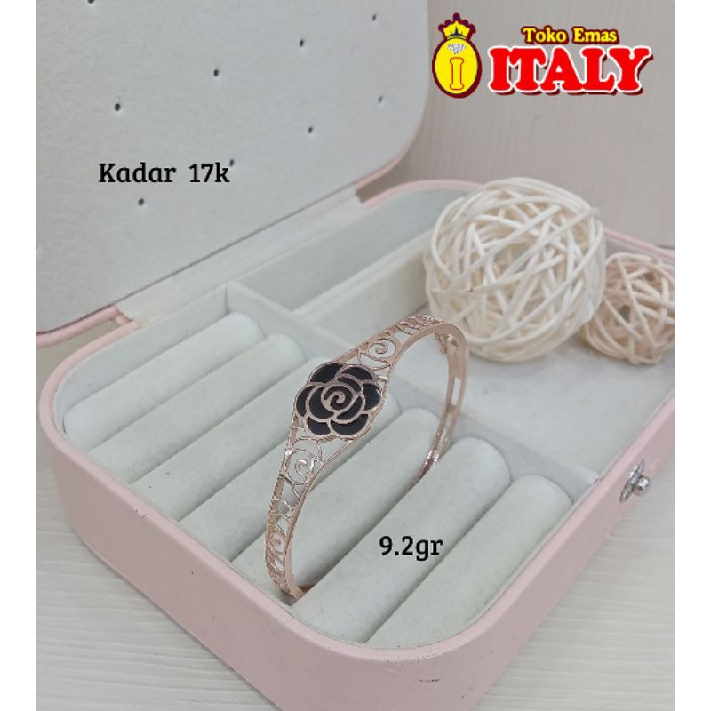 Gelang emas tua oval variasi bunga hitam