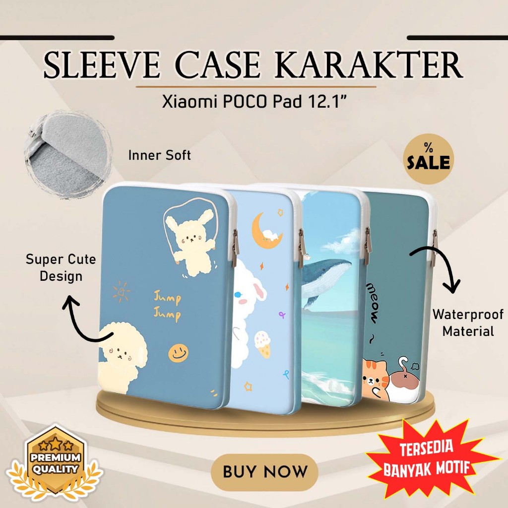 Sleeve Bag Xiaomi POCO Pad 12.1 inch 2024 Tas Motif Lucu Waterproof Pouch Sarung Cute Casing Storage