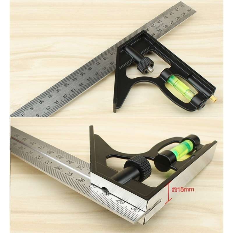 

JLD Penggaris Siku Tukang Multifungsi Penggaris Mistar Siku Waterpass Kombinasi Siku Tukang + Waterpass Combination Square Ruler 12-Inch Aluminum Combination Square with Bubble Level
