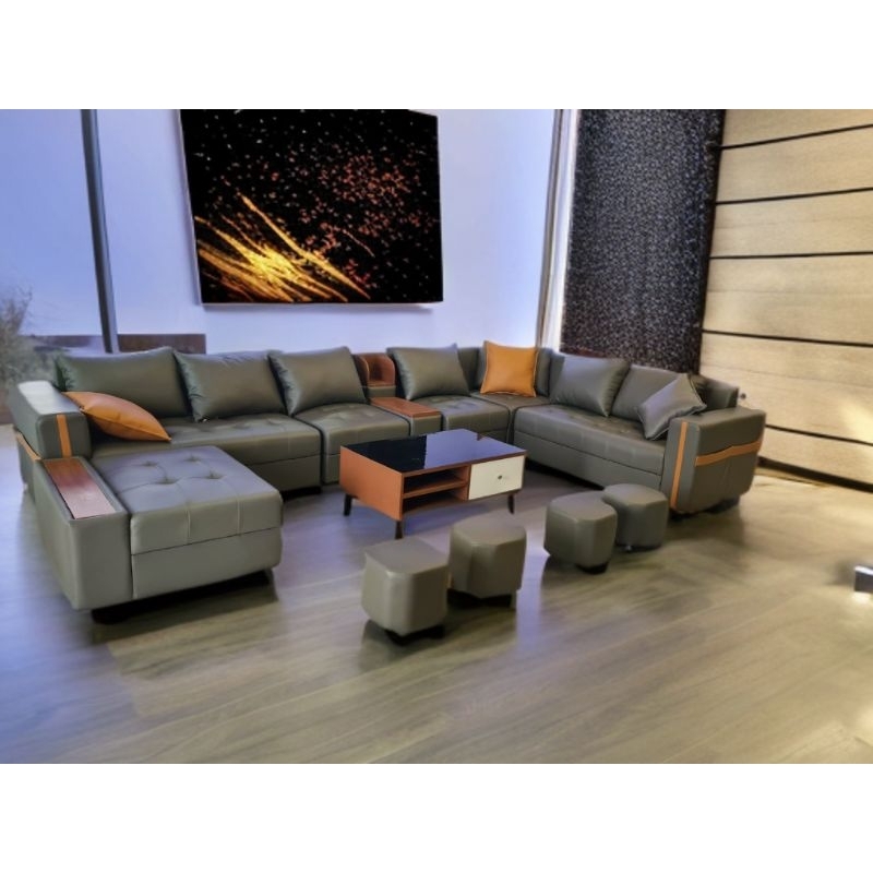 sofa letter U bahan kulit premium