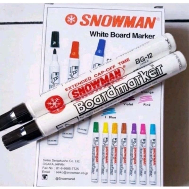 

Spidol Snowman Whiteboard BG12 - 12 pcs Tidak Permanent/ Bisa Hapus
