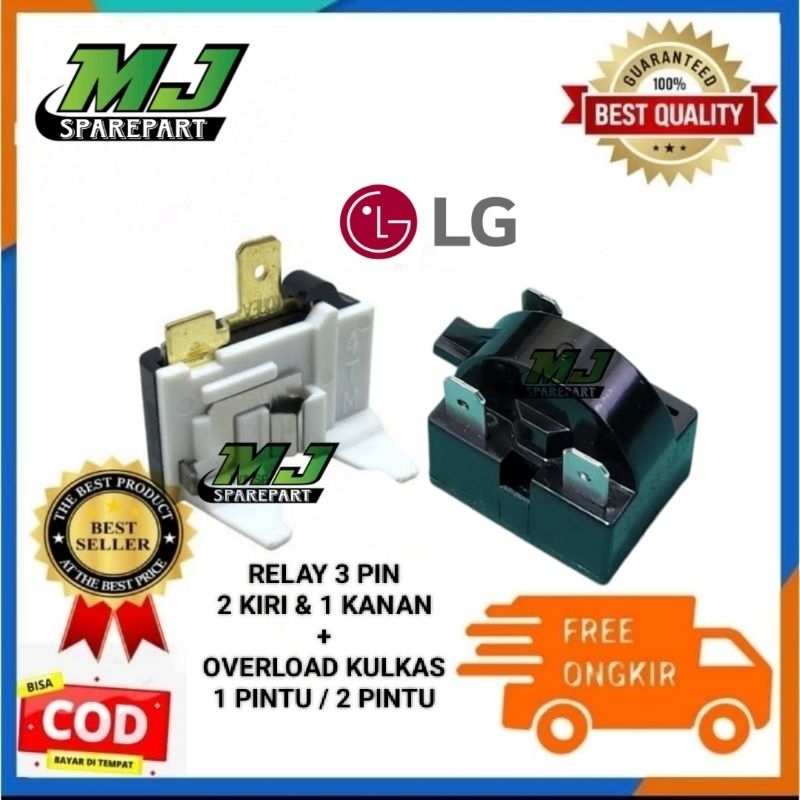 RELAY 3 PIN + PTC OVERLOAD KULKAS LG 1 PINTU / 2 PINTU
