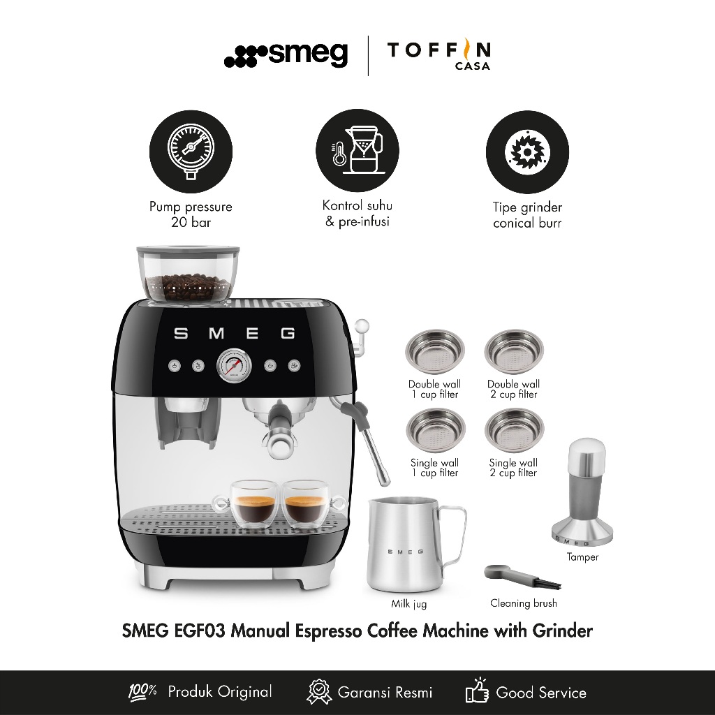 Smeg EGF03 Mesin Kopi Espresso Manual - Hijau, 2400 ml, 1650 W