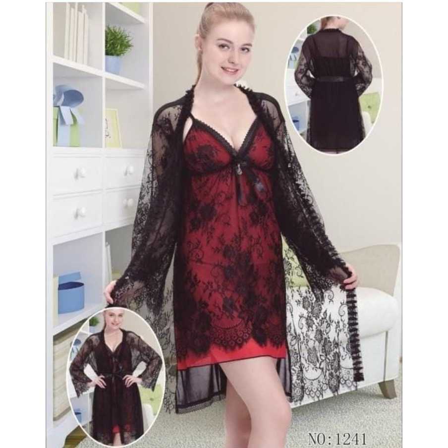 vz lingerie - LINGERIE KM 19 / Lingerie Kimono Lace 2 In 1 Motif Bunga