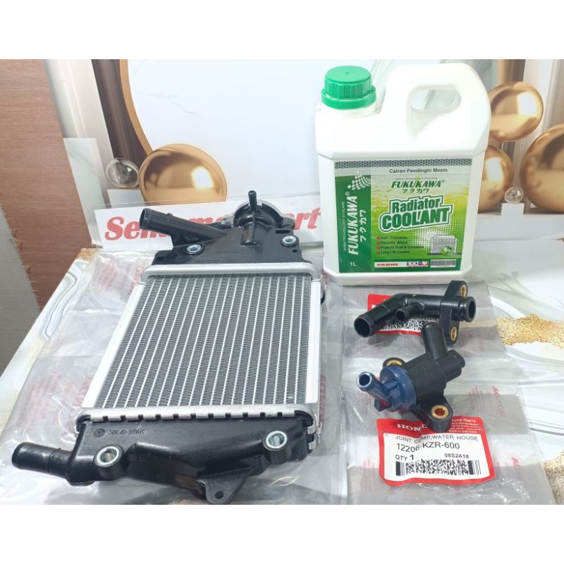 Paket Komplit Radiator Assy + Thermostat + Sambungan Selang + Air Colant Motor HONDA VARIO 125 150 K