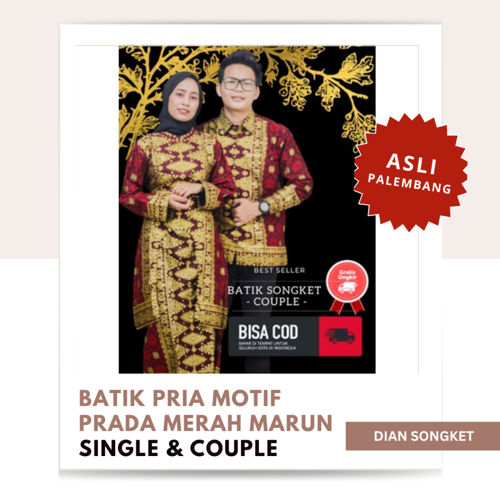 Baju Batik Songket Pria Motif Prada Merah Marun | Single & Couple / Batik Anak / Baju Batik Anak / K