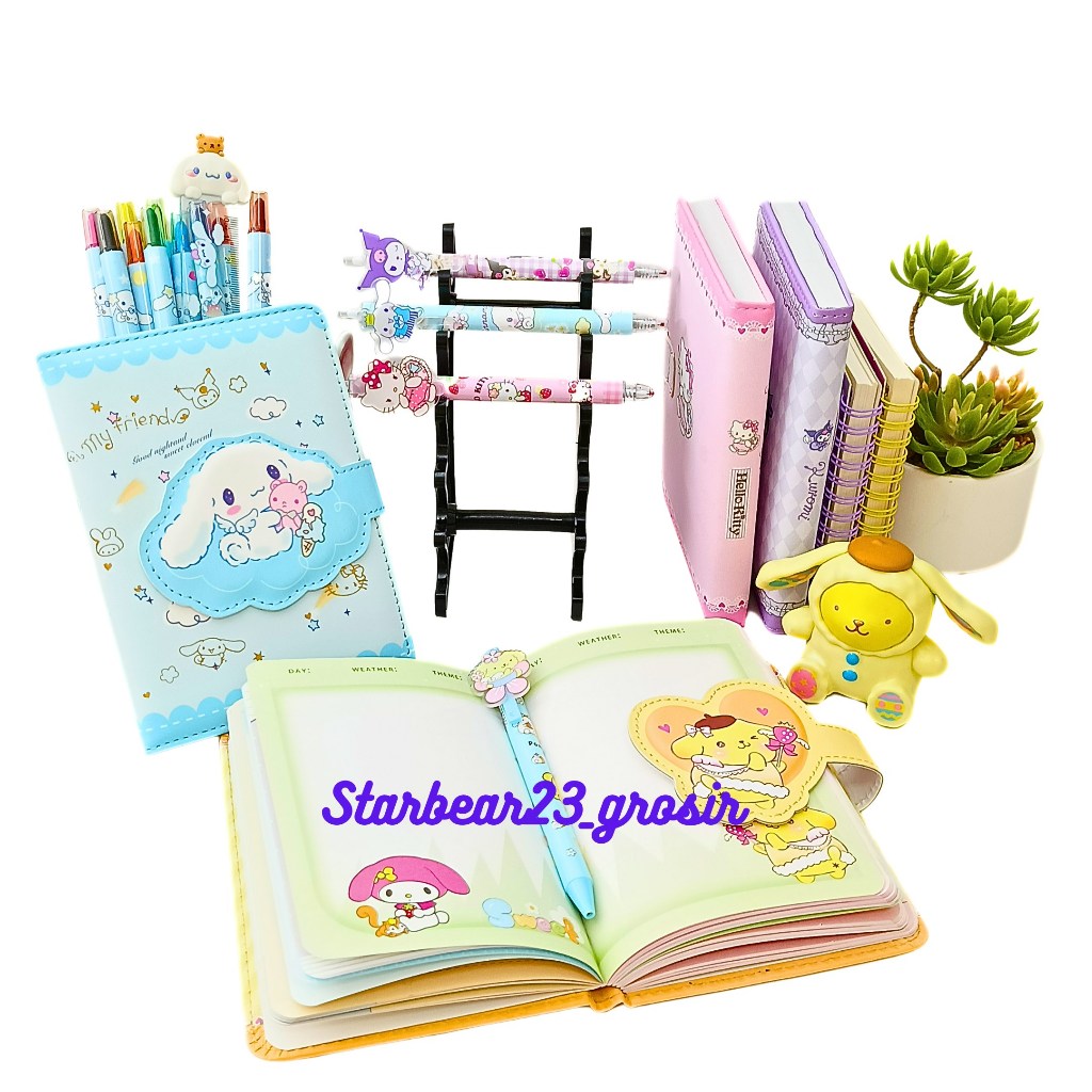 

paket 2 in 1 diary fullcolor sanrio + pulpen cetek alat tulis sekolah aesthetic (CIA 2612)