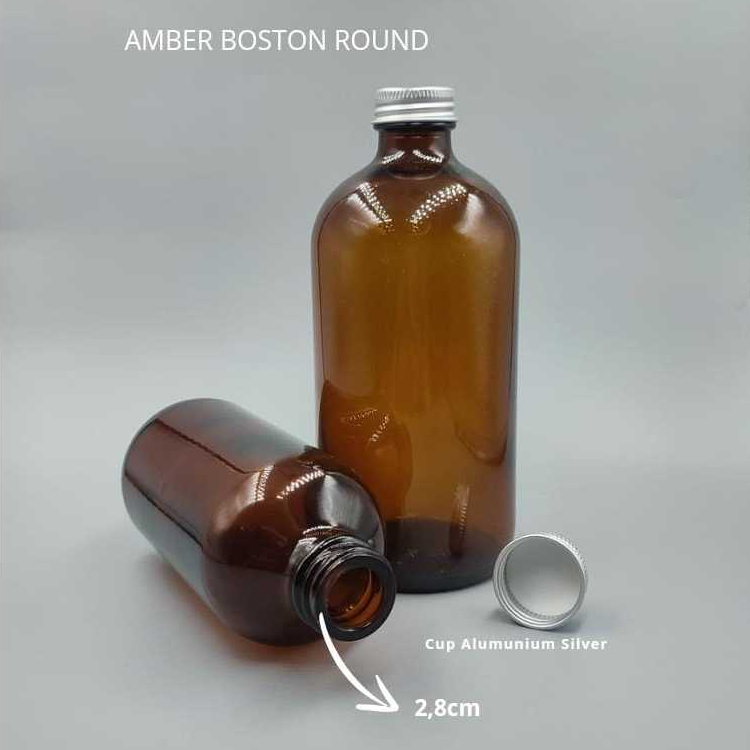 Botol Kaca Amber Botol Juice Kopi Boston Round Botol Kaca 240ml 500ml