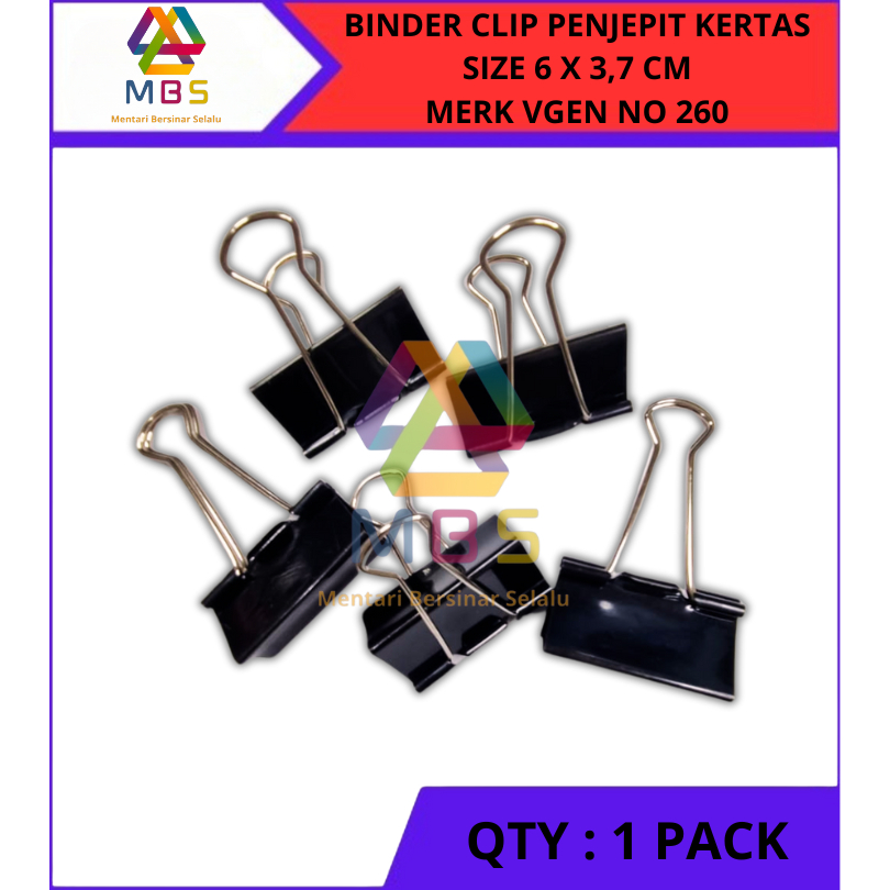 

BINDER CLIP PENJEPIT KERTAS SIZE 6 X 3,7 CM MERK VGEN NO 260 KLIP KERTAS DOKUMEN