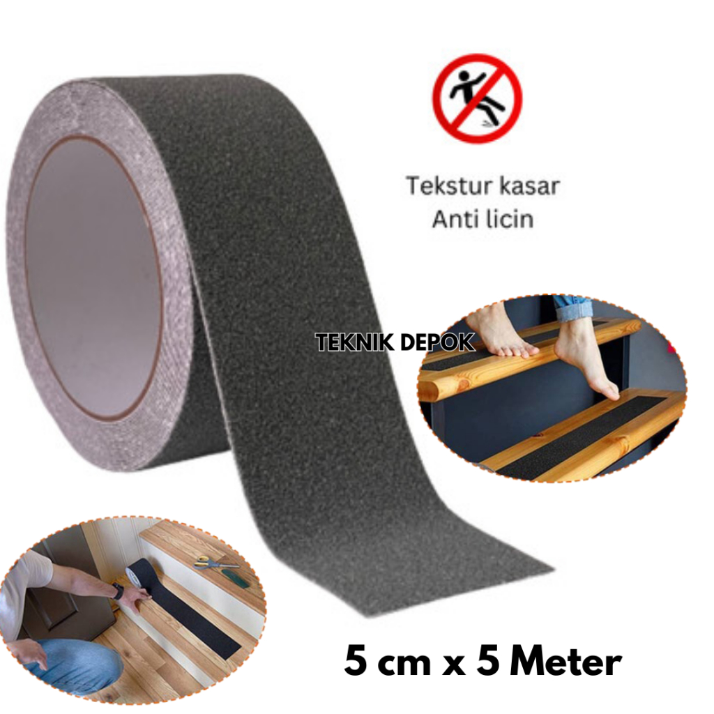 Lakban Anti Slip 5 cm x 5 Meter Hitam Step nosing Safety Walk Ujung Pinggir Sudut Tangga Lantai Ubin