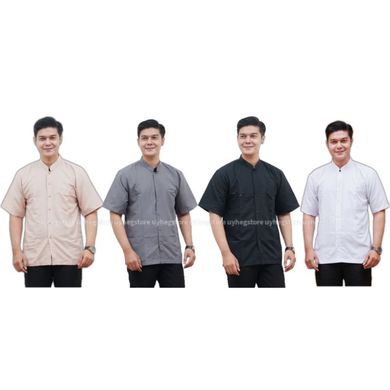 baju koko polos pria lengan pendek