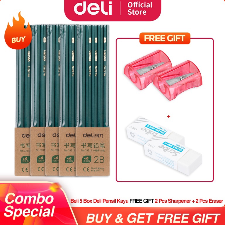 

COMBO SUPER HEMAT Deli Graphite Pencil Pensil Kayu 2B Isi 1 Nyaman Di Genggam KODE P7N6