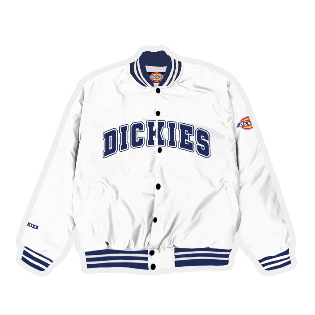 Jaket Varsity DICKIES PUTIH  Parasut | Jaket Pria Varsity Casual Kekinian |