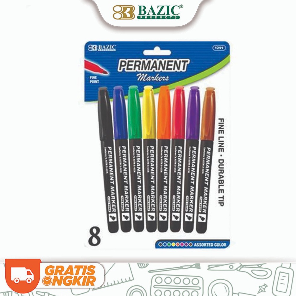 

Bazic Assorted Colors Fine Tip Permanent Markers w Pocket Clip 8Pack Spidol Warna KODE O7Y7