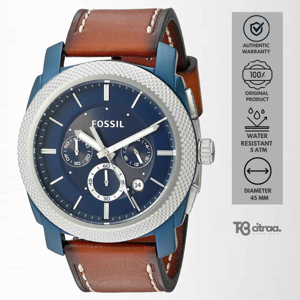 Jam Tangan fashion Pria Fossil machine analog strap kulit coklat Chronograph water resistant luxury 