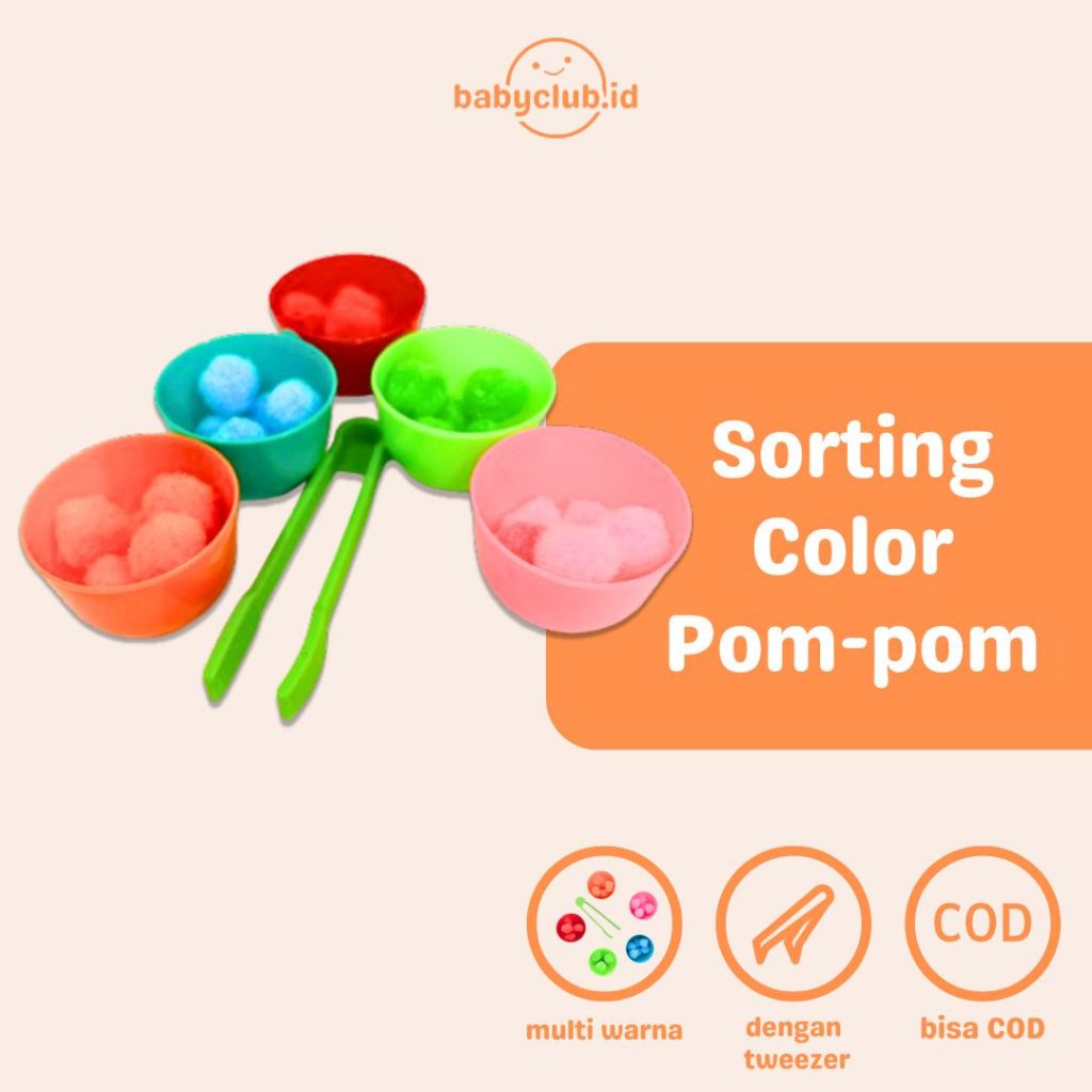 Mainan Edutoys Montessori Anak Bayi Sorting Color Paket Pompom Mini Sortir 5 Warna Colour Edukasi