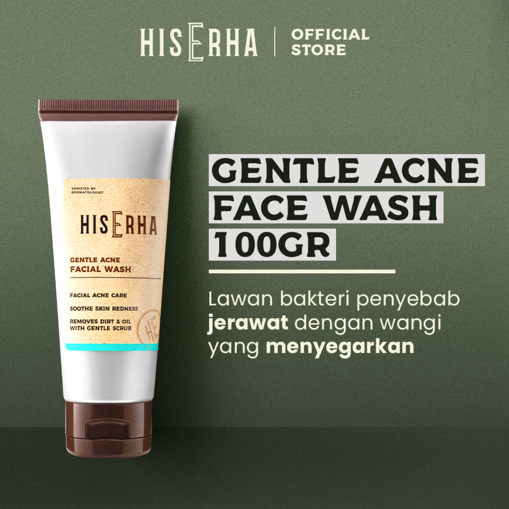 HISERHA Gentle Acne Facial Wash 100g - Sabun Cuci Muka Pria melawan bakteri penyebab jerawat