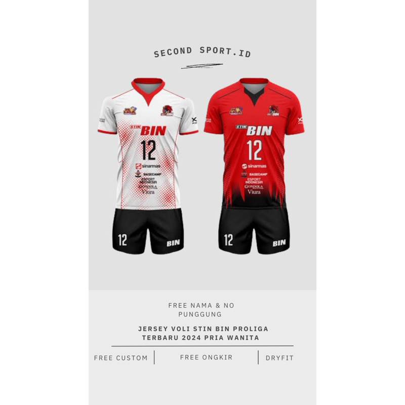 Baju Kaos Jersey Voli STIN BIN Terbaru 2024 Proliga  Free nama & No Punggung  Pria Wanita Full print
