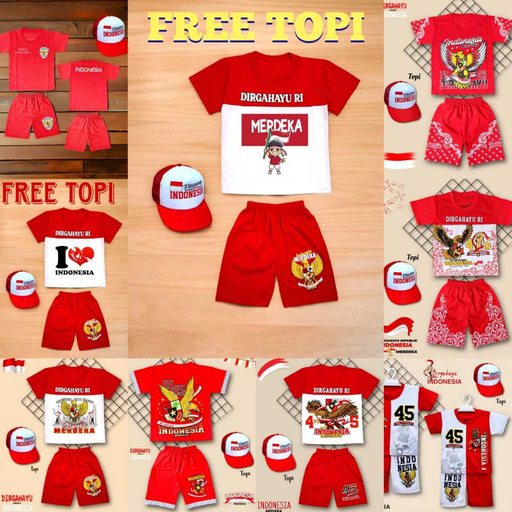 BAJU ANAK INDONESIA SETELAN 17 AGUSTUS FREE TOPI