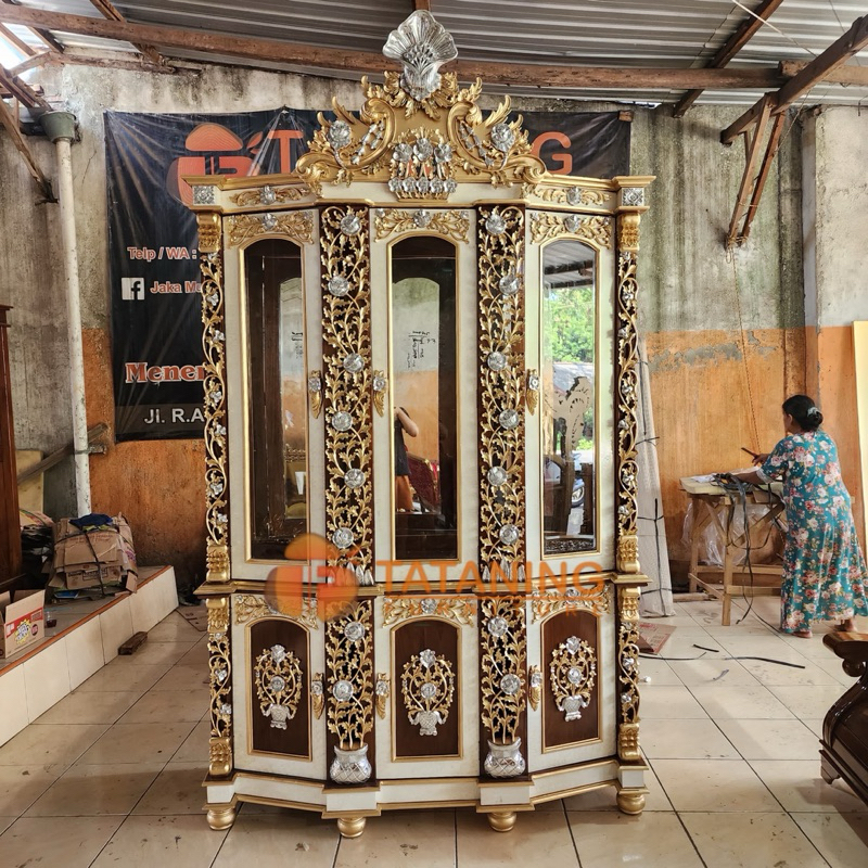 ALMARI HIAS TUMPUK SIMA KAYU JATI FINISHING MEWAH LEMARI RAK BUKU BUFFET CABINET MURAH  DEKORASI RUA