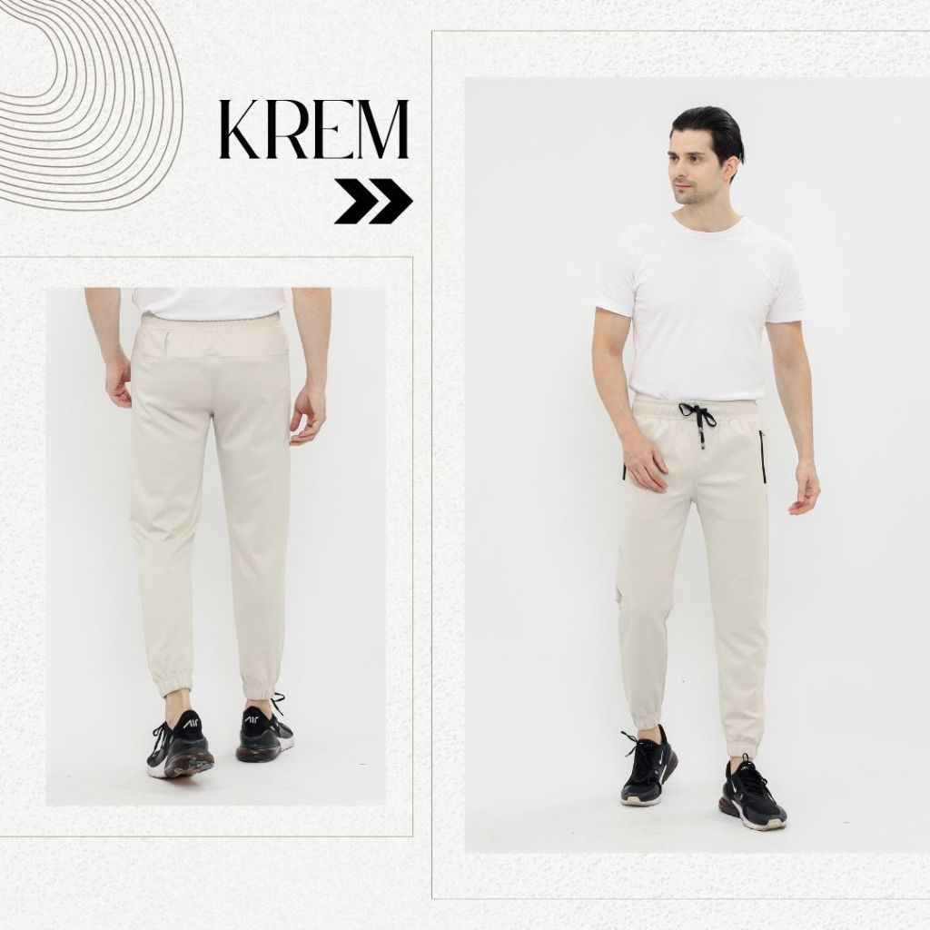 Celana Training Pants Pria Jogger Celana Olahraga Gym Pria Jogger Training Pria KREM