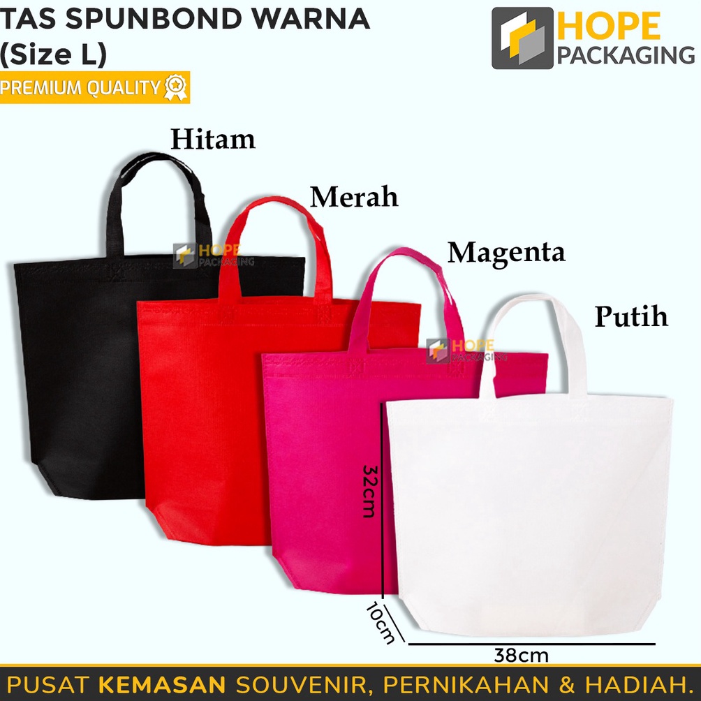 

MURAH MERIAH Tas Kain Spunbond Polos Warna Tas Goodie Bag Souvenir Ulang Tahun Tas Kain Polos Tas Handle Box Size L 32x 38x 1 cm Tas Bingkisan Snack
