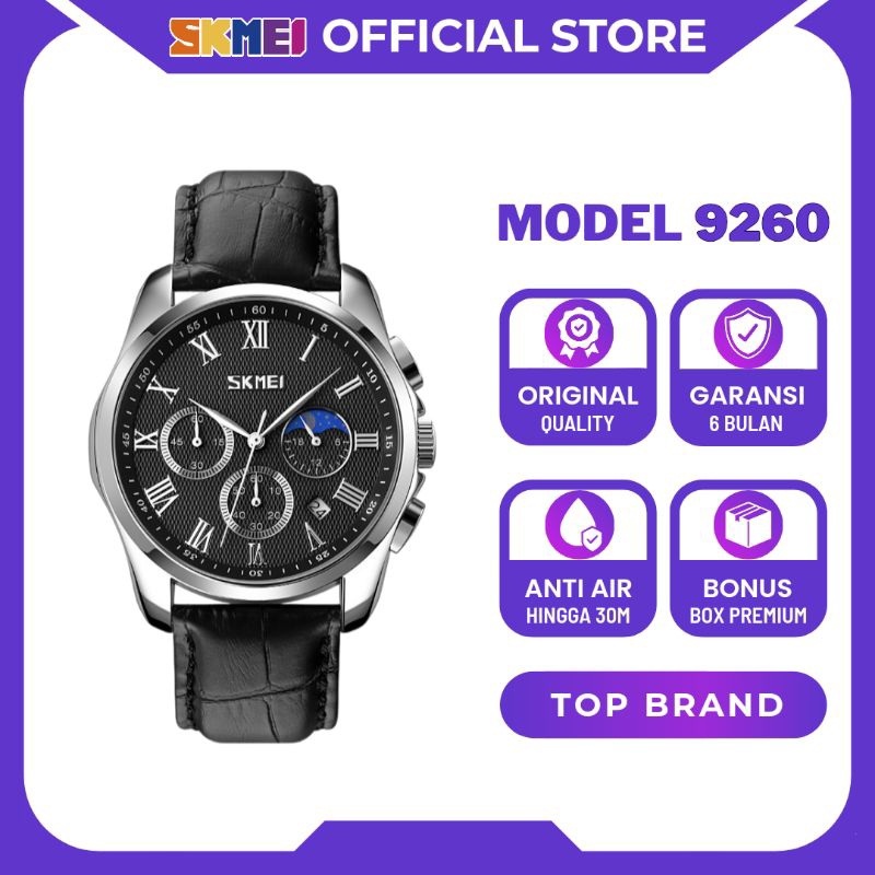 SKMEI Jam Tangan Analog Pria Strap Kulit Elegan Anti Air 9260 Original