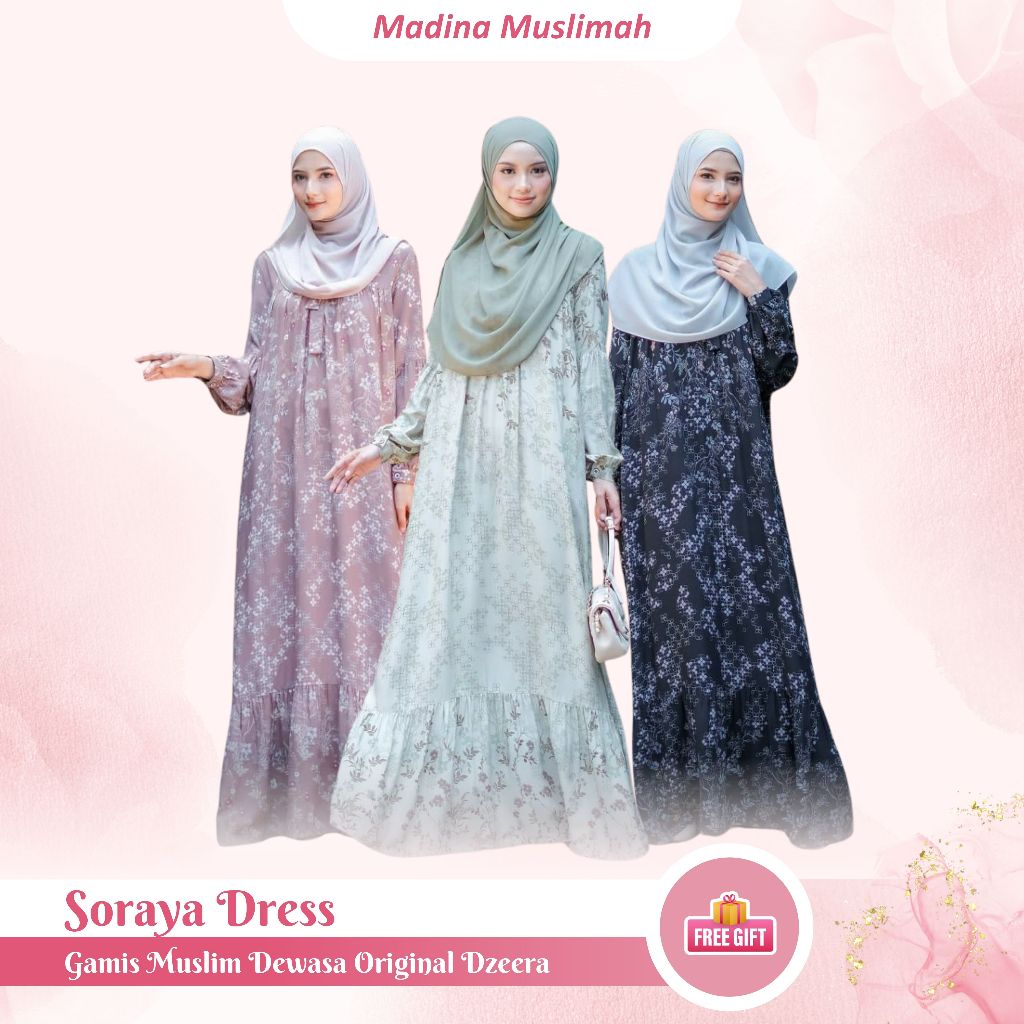 Gamis Dewasa Motif Dzeera Soraya Dress Rayon Premium