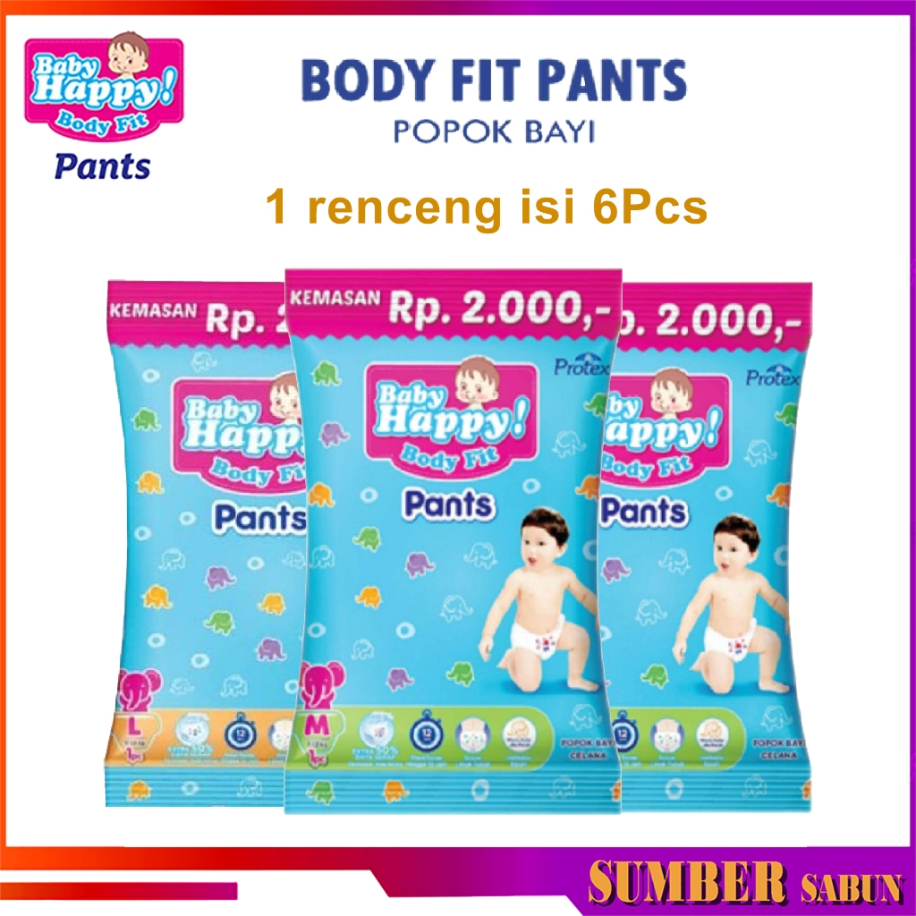 Baby Happy Pants 1 Renceng Isi 6pcs Popok Bayi Sekali Pakai Tipe Celana