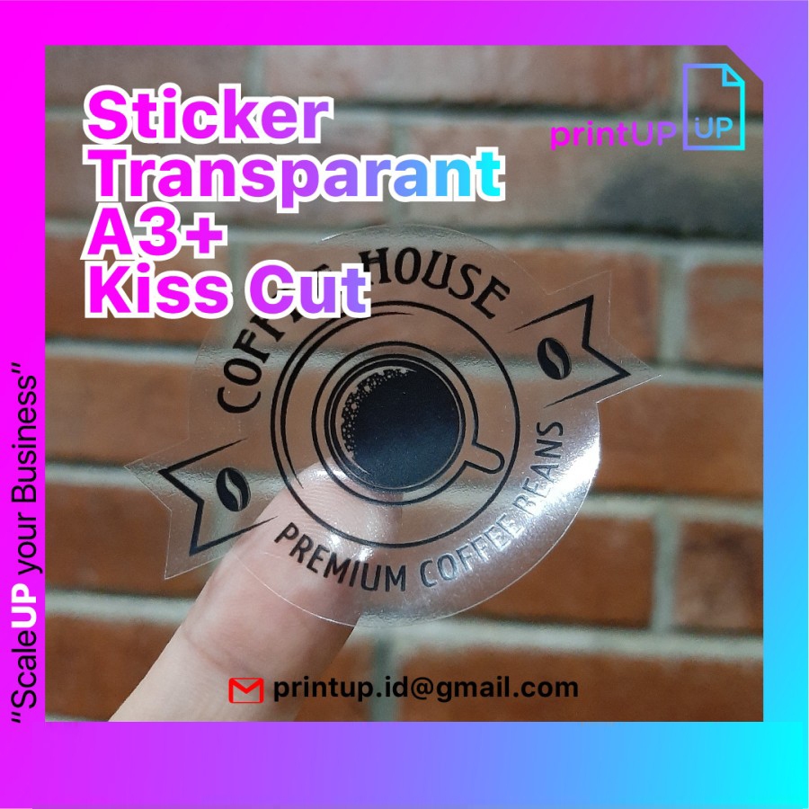 

Cetak Stiker Label : Bahan Vinyl TRANSPARANT Air A3+ Kiss Cut Custom