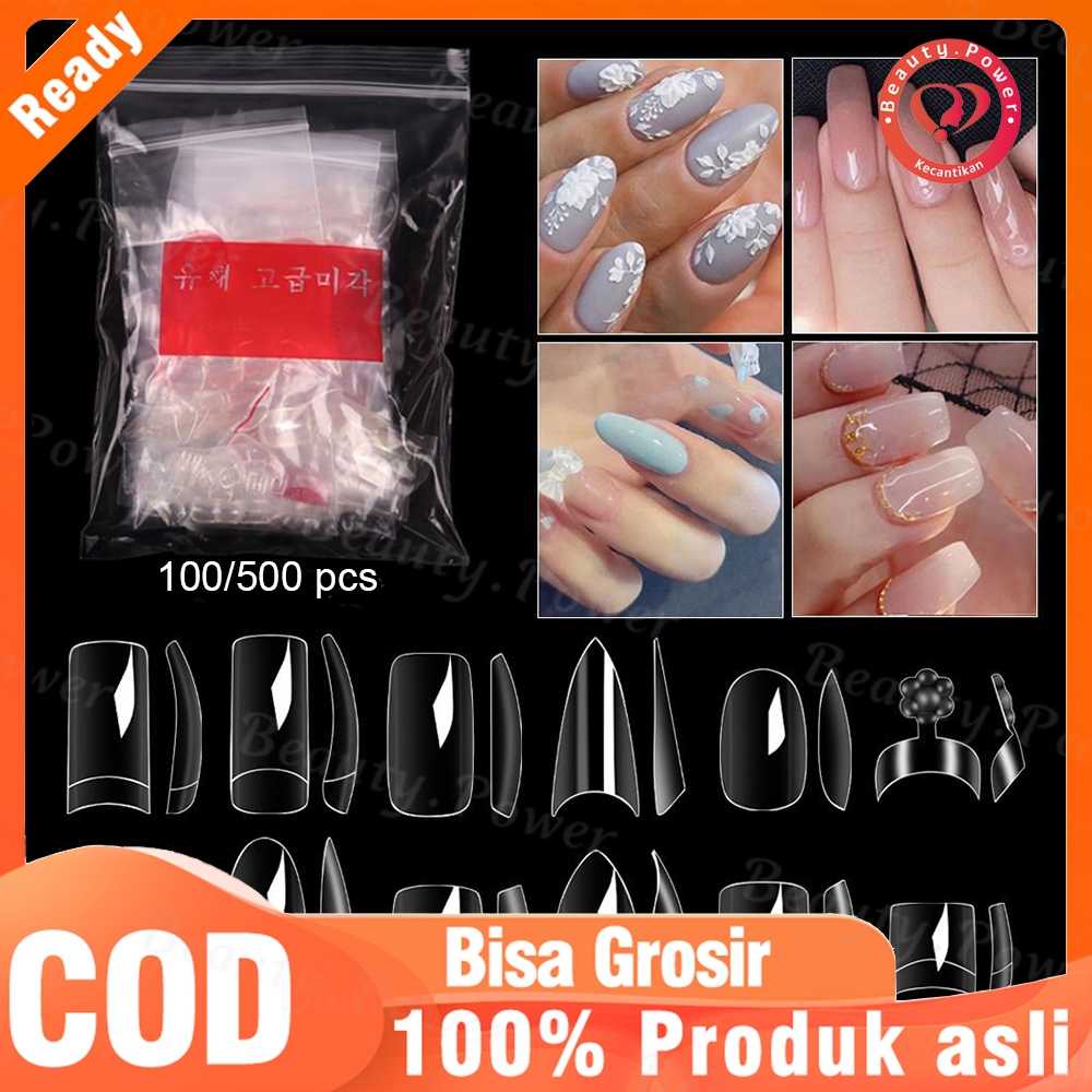 Kuku Palsu Oval / Almond Full TIp Warna Clear /Kuku palsu plastik kuku palsu bening polos toe kaki A